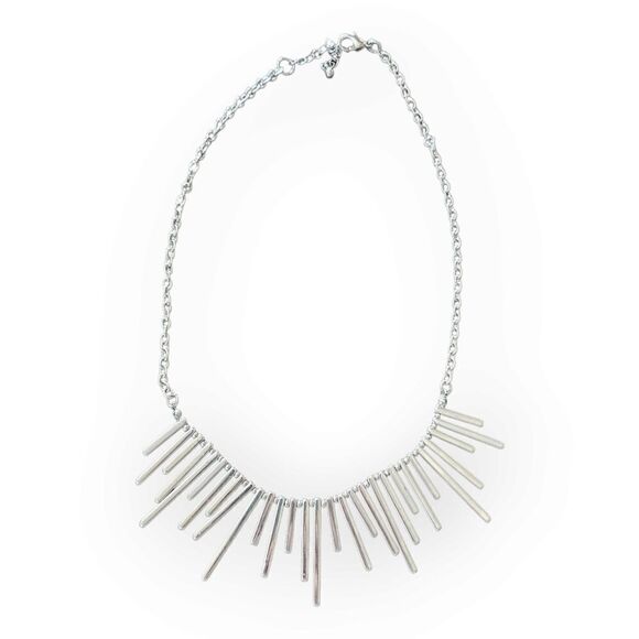 Silver-tone Graduated Metal Fringe Collar Necklace - Picture 1 of 3